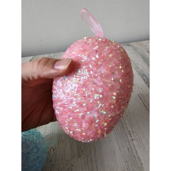 Large sequin glitter egg ornament Easter spring decor green pink blue sparkle - Picture 10 of 12